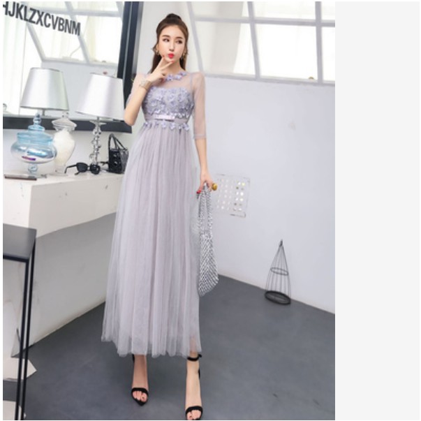 Đầm Dài Hở Lưng Phối Lưới Thời Trang Thanh Lịch Cho Nữ | BigBuy360 - bigbuy360.vn