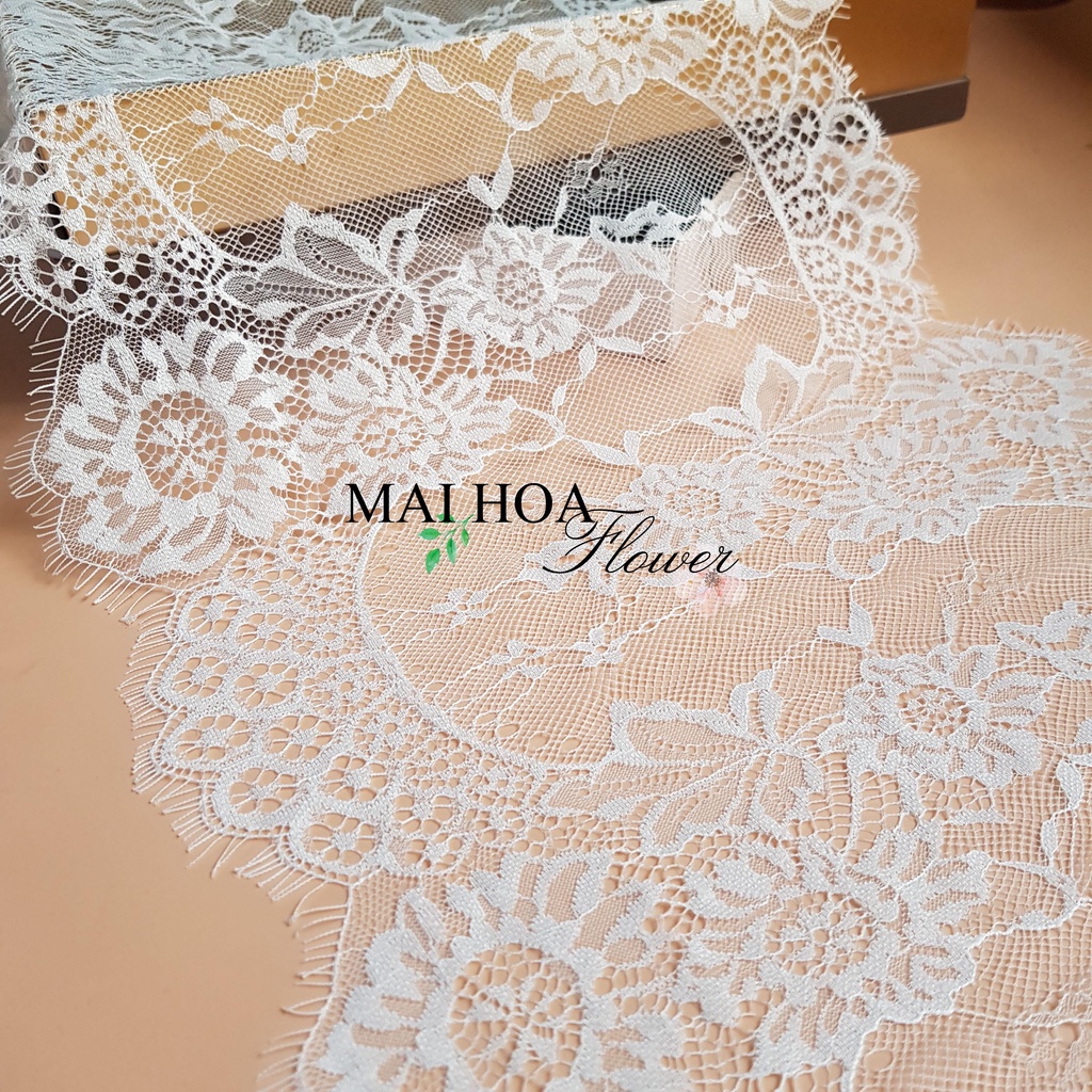 [Size 30cm] Miếng vải ren trắng L3 có tua rua 2 đầu dùng may váy áo, may nội y siêu xinh, Maihoaflower