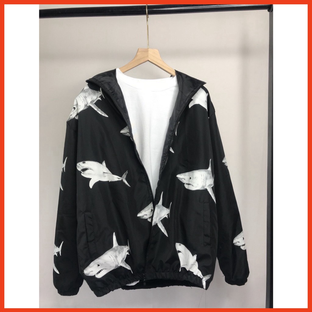 Áo khoác dù,áo khoát dù nam nữ 2 lớp cực đẹp in Cá mập Trắng Đen hot 2020