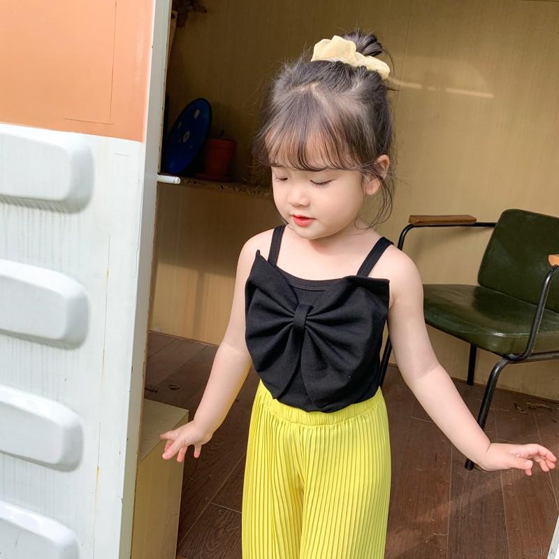 Áo hai dây màu trơn phối nơ xinh xắn phong cách Hàn Quốc cho bé gái