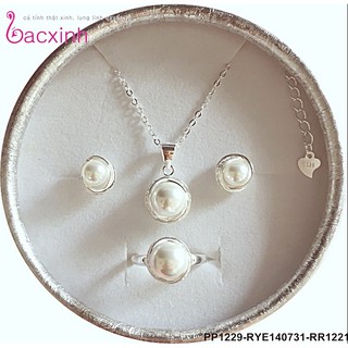 Combo dây chuyền, bông tai và nhẫn bạc Ý 925 Bạc Xinh Huệ Ngân - Hoa đẹp