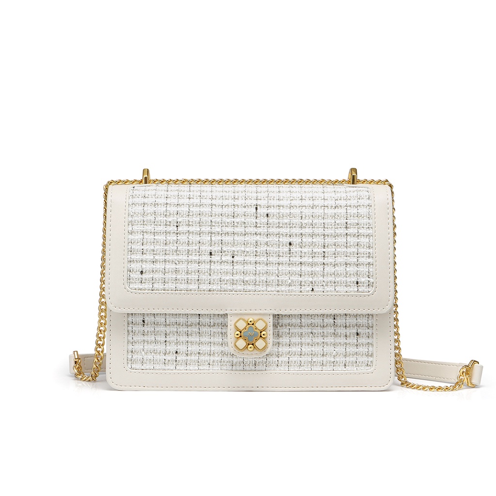 Túi đeo chéo nữ Nucelle đẹp thời trang phối vải Tweed charm hoa ViAnh Store 1171994