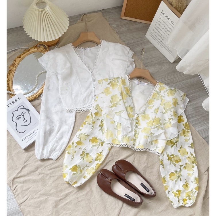[HÀNG SẴN]ÁO CROPTOP REN BÈO CÁNH TIÊN SANG CHẢNH