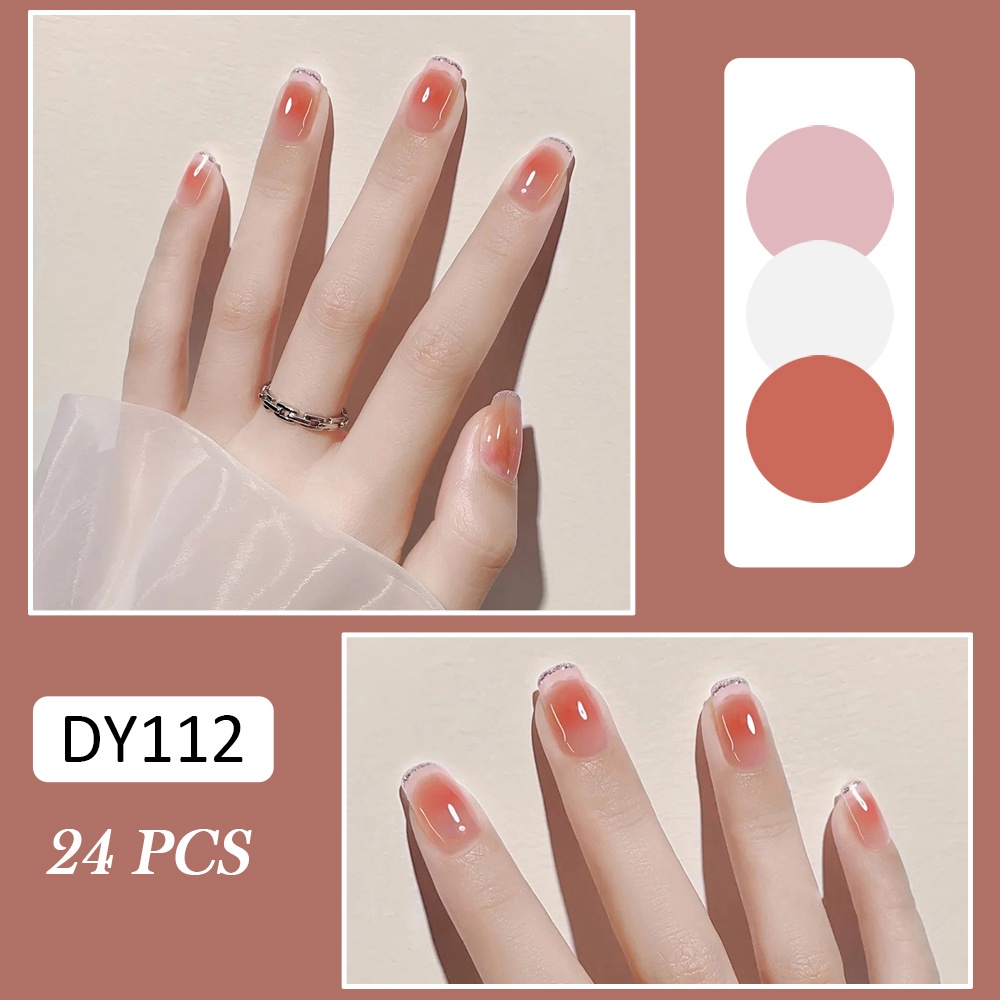 24 Móng tay giả họa tiết hoạt hình xinh xắn có keo dán tiện dụng
