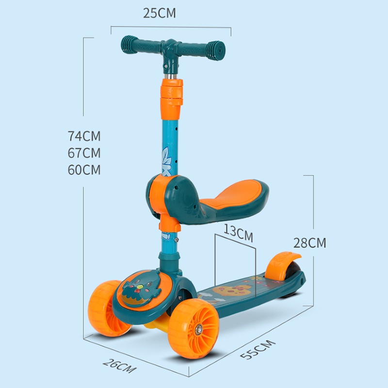 Xe scooter cho bé trượt và chòi chân trẻ em có ghế ngồi 3 in 1 gấp gọn có nhạc đèn