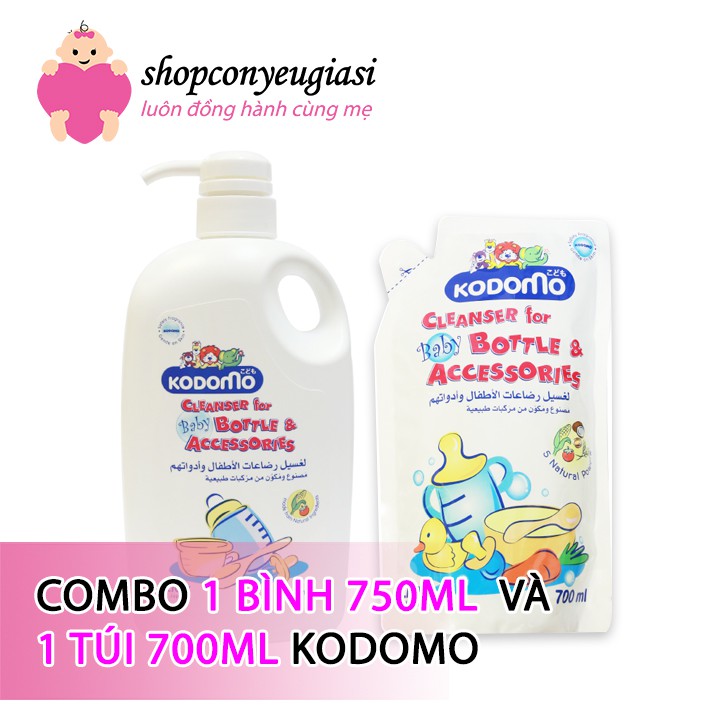 Combo Nước rửa bình sữa Kodomo 750ml + bịch 700ml