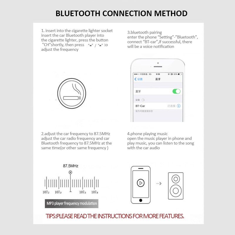 Máy Nghe Nhạc Mp3 Kết Nối Bluetooth Tích Hợp Đài Fm / Đọc Thẻ Nhớ Tf Hai Cổng Usb Cho Xe Hơi