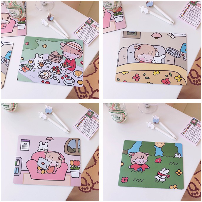 Miếng lót chuột bằng cao su hình cô gái hoạt hình đáng yêu chống trượt không thấm nước cho máy tính văn phòng