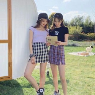 Chân váy kẻ caro - Chân váy mini xẻ bên các màu có lót