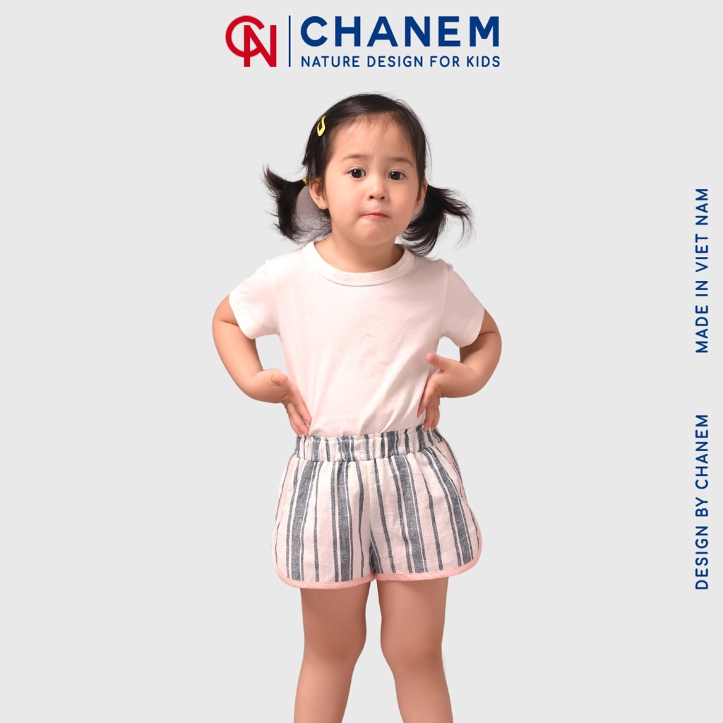 Quần đùi kẻ sọc Linen lượn gấu, dáng thể thao STRIPE SHORTS | CHANEM - Fashion Design For Kids
