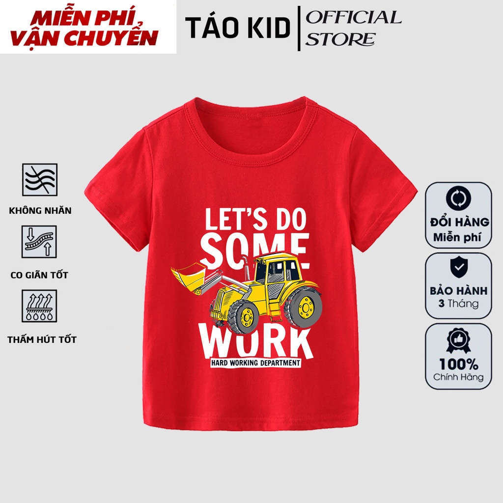 Áo thun bé trai bé gái cộc tay Táo Kid chất cotton in hình Máy Xúc 1 từ 0 đến 10 tuổi TK117