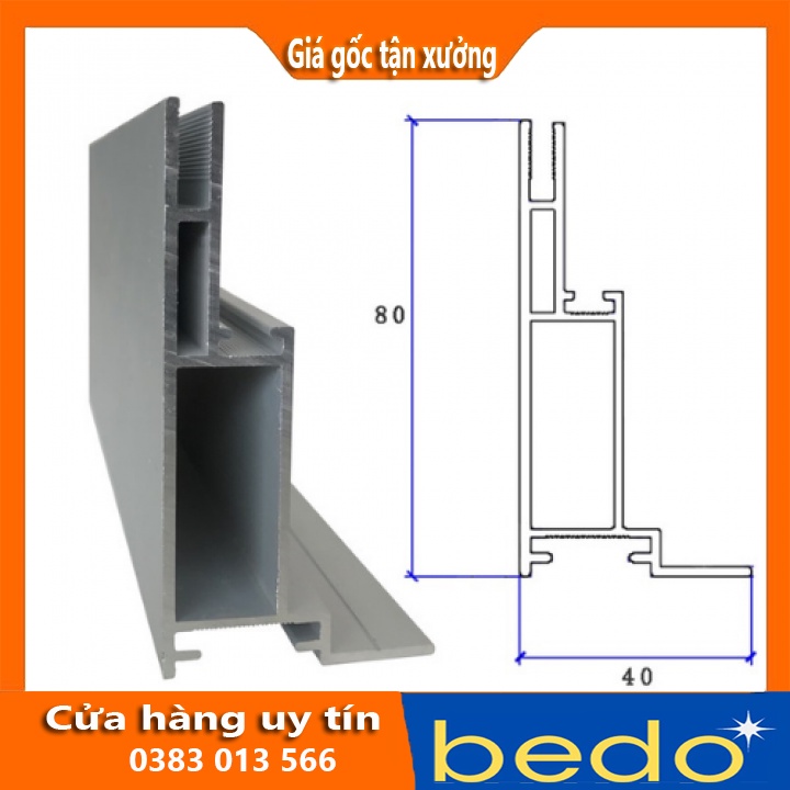 Nhôm thanh nhét cạnh bản 8cm làm hộp đèn, nhôm nhét cạnh, nhôm làm hộp đèn, khung nhôm hộp đèn 3M, nhôm định hình