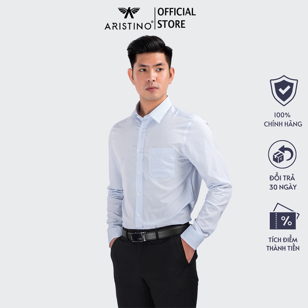 Áo sơ mi nam dài tay ARISTINO kẻ sọc xanh nhạt trẻ trung, chất mềm mát, bền màu - ALS04608