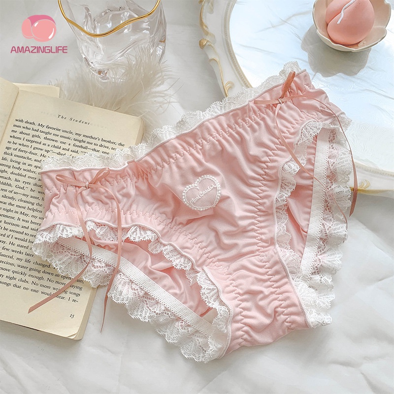 Quần Lót Tam Giác Thoáng Khí Không Đường May Thêu Hình Trái Tim Phong Cách Lolita Nhật Bản Dễ Thương Cho Nữ Sinh