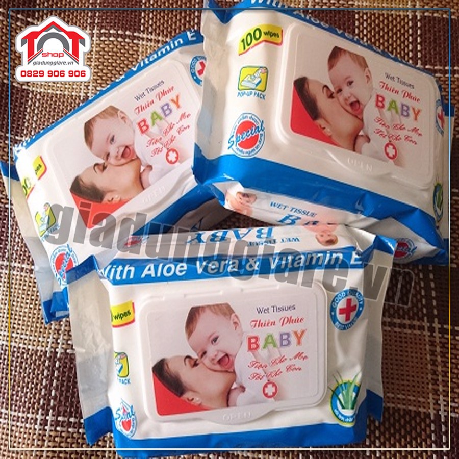 Gói khăn ướt Baby Thiên Phúc Vitamin E cho bé (100 tờ)