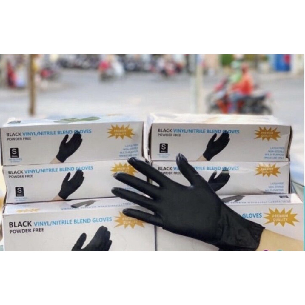 Găng tay y tế màu đen dai, dày, không bột