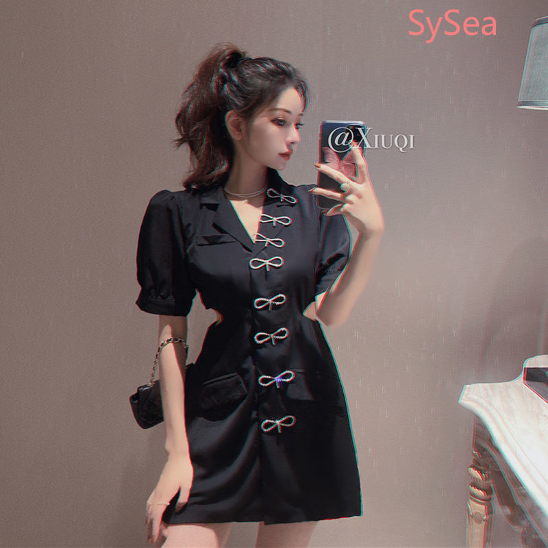 Đầm tay ngắn phối nơ đính kim cương giả thời trang dành cho nữ | BigBuy360 - bigbuy360.vn