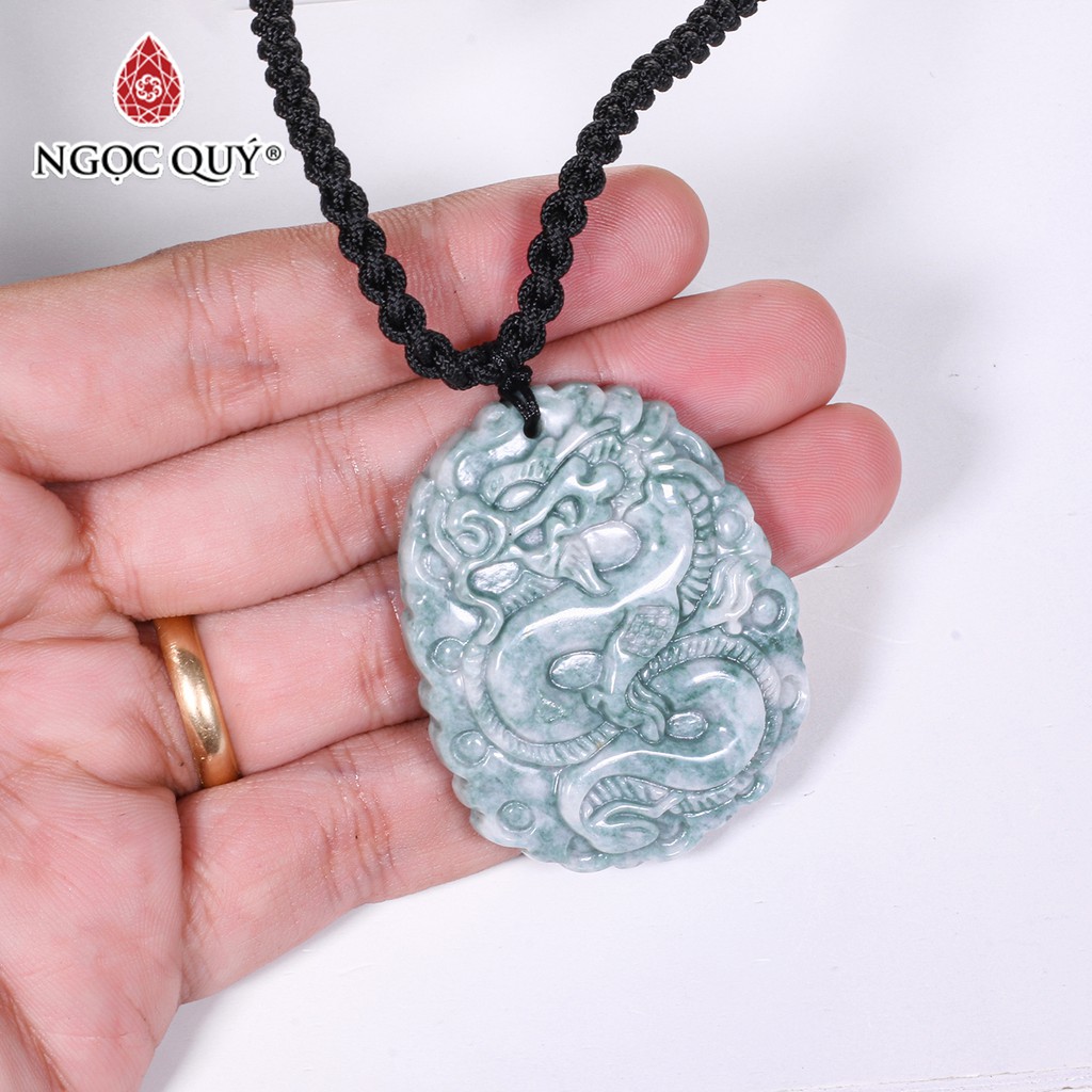 Mặt đá Cẩm thạch Jadeite khắc hình rồng mệnh hỏa , mộc - Ngọc Quý - NQMDC0555