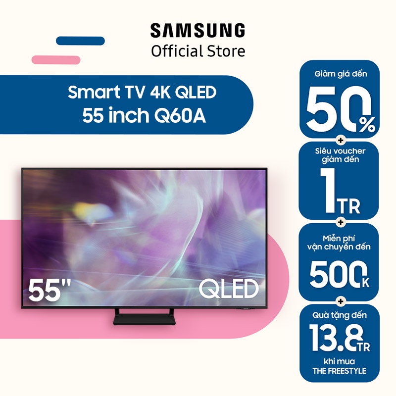 [Mã ELBAU7 giảm 7% đơn 5TR] Smart Tivi Samsung 55 Inch QLED 4K QA55Q60AAKXXV - Model 2021 - Miễn phí lắp đặt