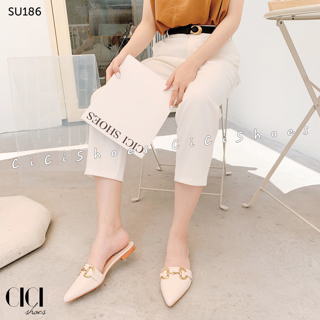 Giày sục nữ CiCi Shoes mũi nhọn, sục bệt móc xích đồng - SU186