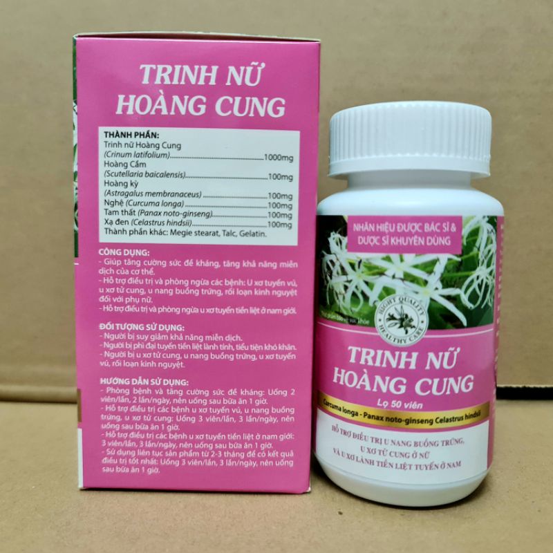 Trinh Nữ Hoàng Cung Hỗ trợ điều trị u xơ tử cung, u nang buồng trứng, u xơ tuyến tiền liệt hộp 50 viên