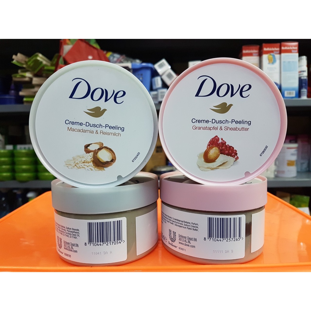 Sữa tắm tẩy da chết Dove Creme-Dusch-Peeling 225ml của Đức