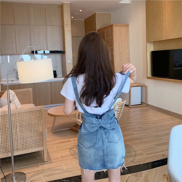 Set Yếm jeans nơ lưng koreastyle | BigBuy360 - bigbuy360.vn