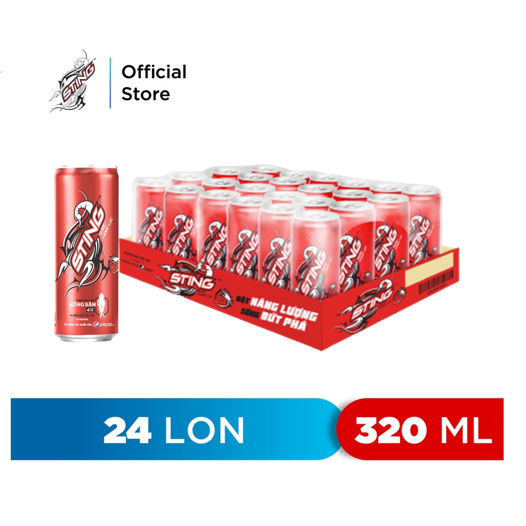 Thùng 24 Lon Nước Tăng Lực Sting Dâu (320ml/lon)