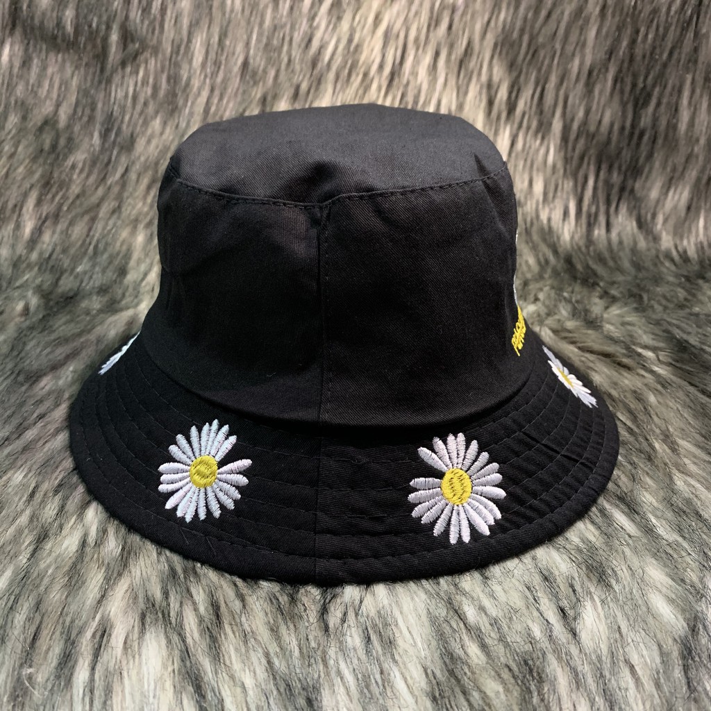 Nón Bucket Vành Thêu Full Bông Cúc N090