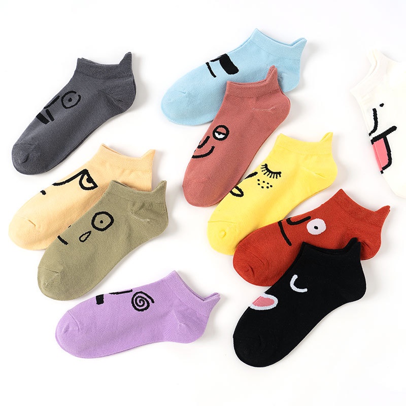 Vớ WAFNHA D391 cotton thoáng khí họa tiết biểu tượng cảm xúc dành cho nam và nữ