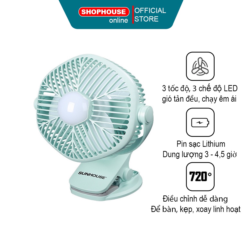 Quạt tích điện mini Sunhouse SHD7111 ( Xanh )