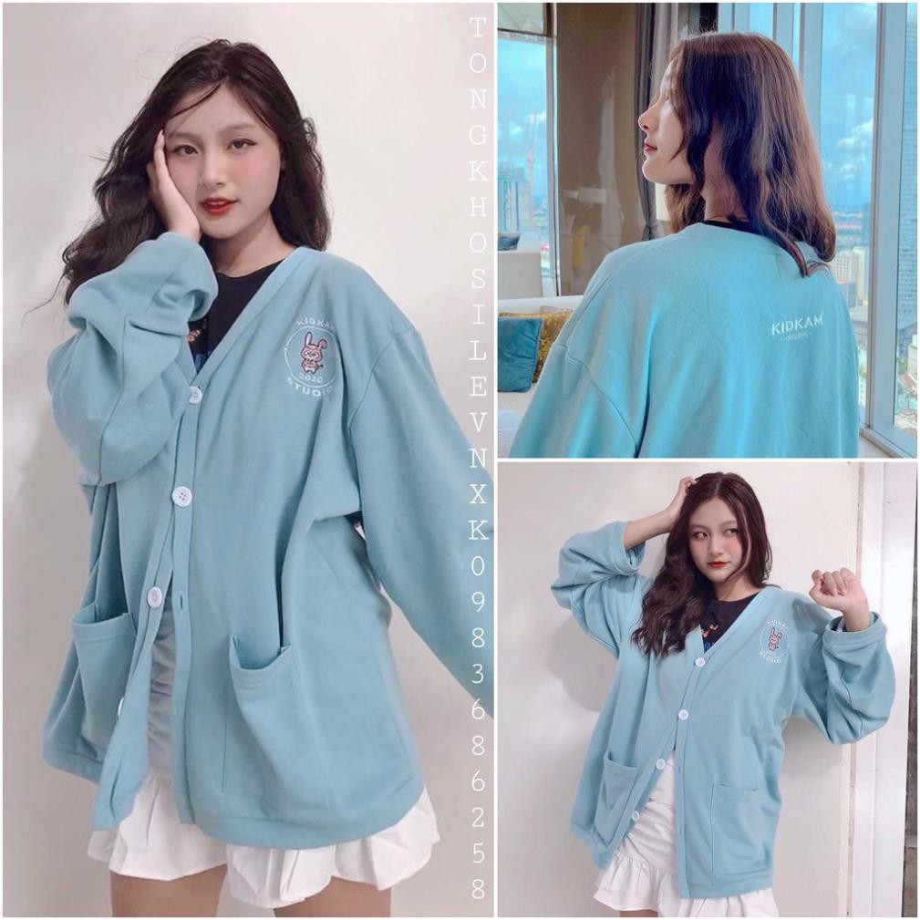 ÁO CARDIGAN KID KAM STUDIO 2020 xanh mint - ÁO KHOÁC NỈ THỎ XANH RABBIT CÚC CÀI ulzzang