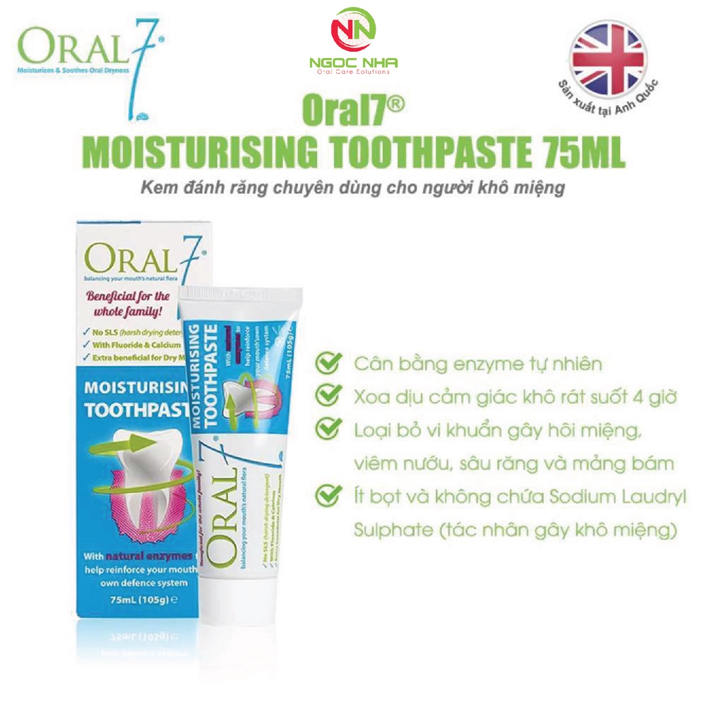 Kem đánh răng giữ ẩm miệng ORAL7 75ml dành cho người khô miệng/ Anh Quốc