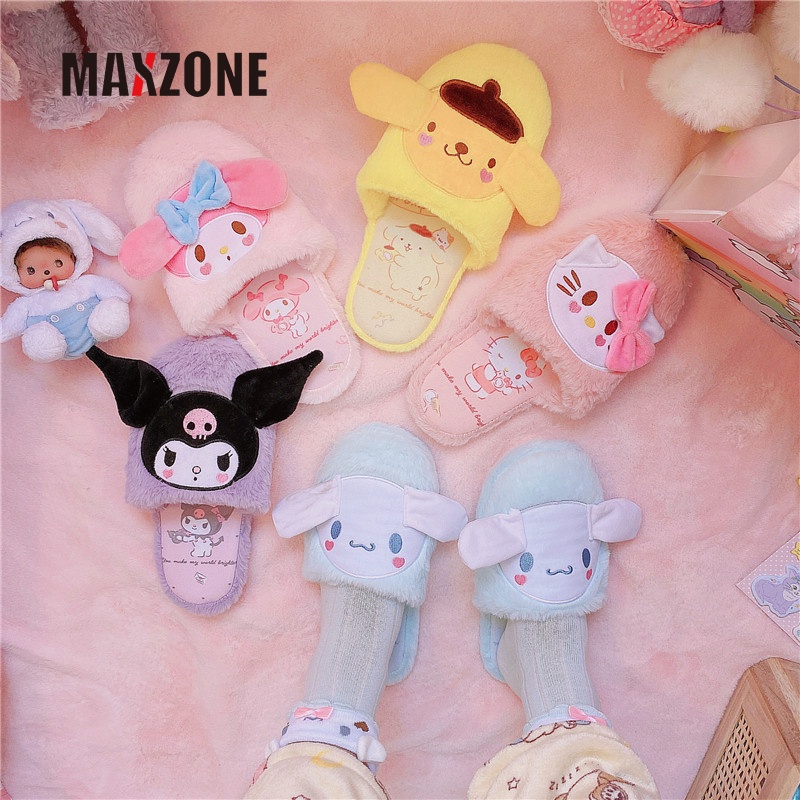 Dép Đi Trong Nhà Mềm Mại Chống Trượt Giữ Ấm Mùa Đông Hình Cinnamoroll My Melody Kuromi Purin KT Dễ Thương Cho Trẻ