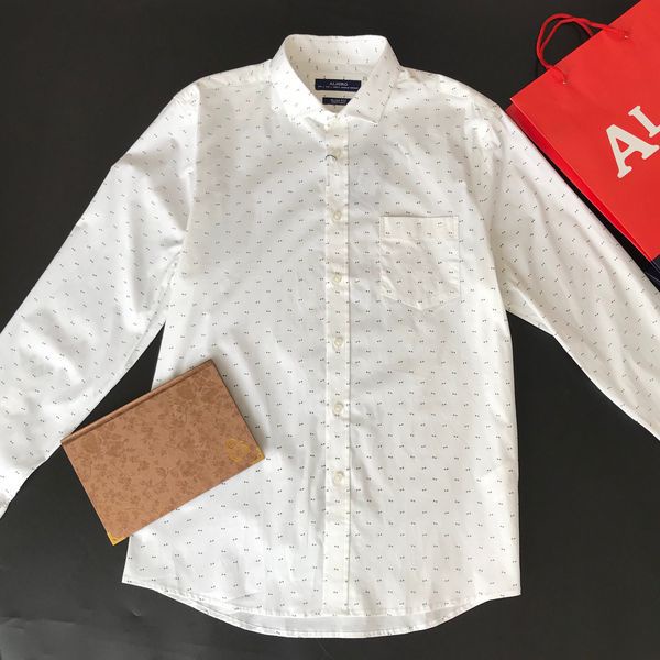 Áo sơ mi nam dài tay ALIGRO trắng chấm bi phối cổ trắng độc đáo chuẩn phom ALGS181
