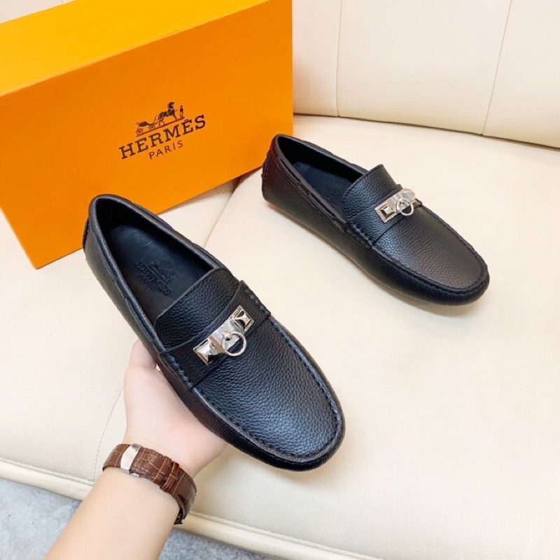 Giày tây nam cổ điển cao cấp da lộn bò da mềm mang vào chân thoải mái đế ngoài nguyên bản Hermes