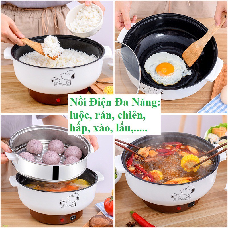 Nồi điện đa năng, nồi lẩu điện đa năng, nồi lẩu điện tiện dụng nấu mọi món ăn: lẩu, xào, luộc, hấp, dán....ngon lành