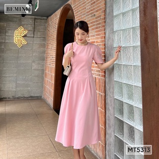 Đầm tay phồng cổ tròn bemine mt5313hong