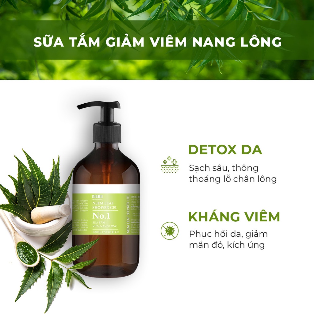 Combo 2 Tắm Trắng + Xịt Viêm Nang Lông 50ml + Sữa Tắm - MEE NATURAL