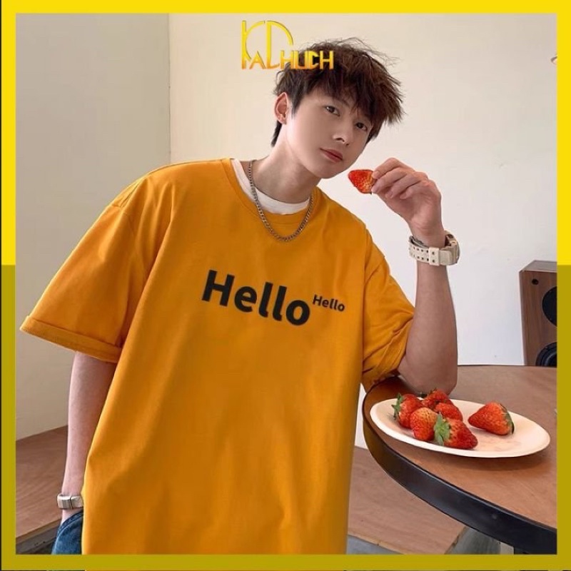 Áo phông nam in hello vải thun cotton freesize hàng dày dặn chuẩn shop