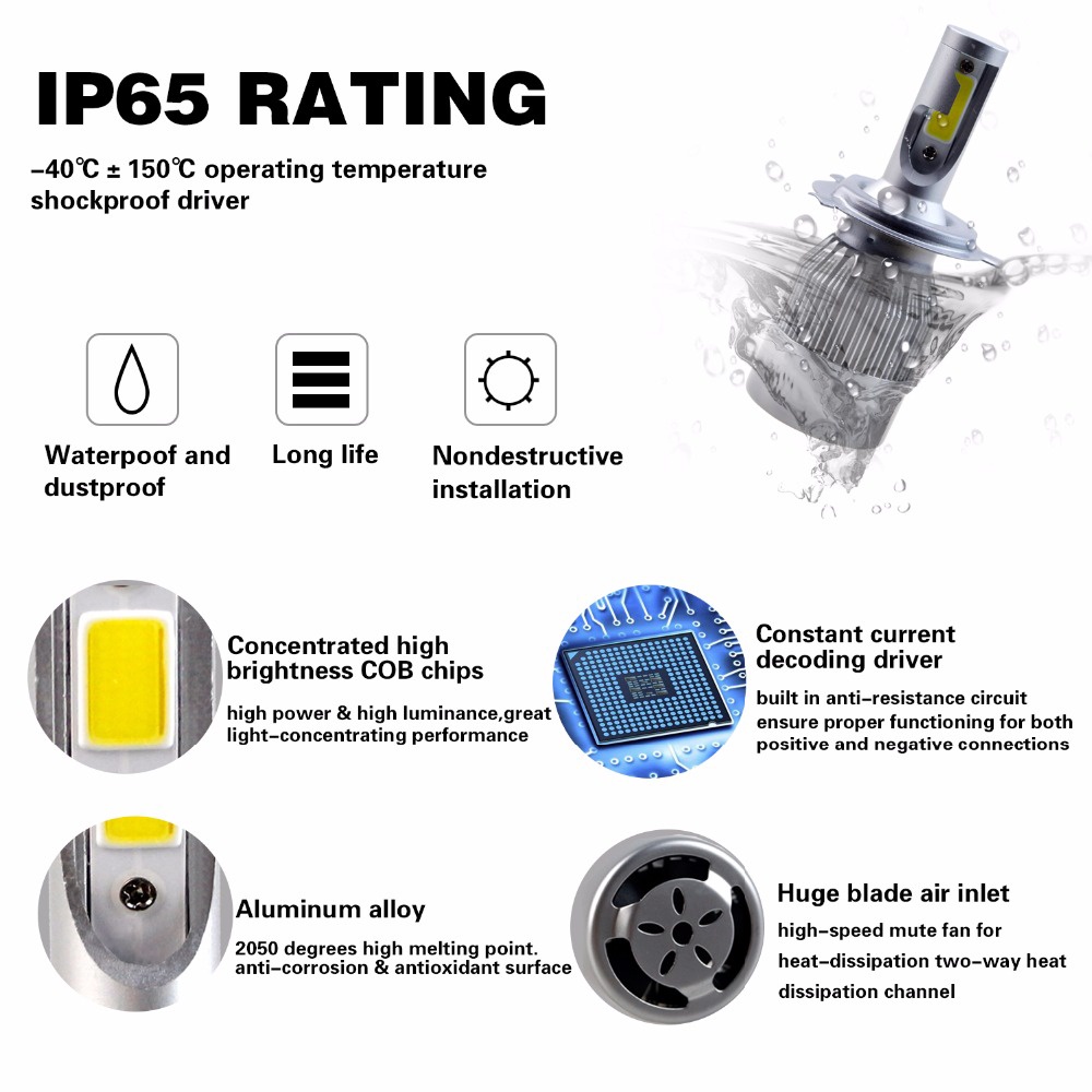 Set 2 Đèn Pha LED Phá Sương Mù C6 H4 H7 H11 9005 9006 H1 H27 H3 8000LM 12V 24V 72W Chuyên Dụng Cho Xe Hơi