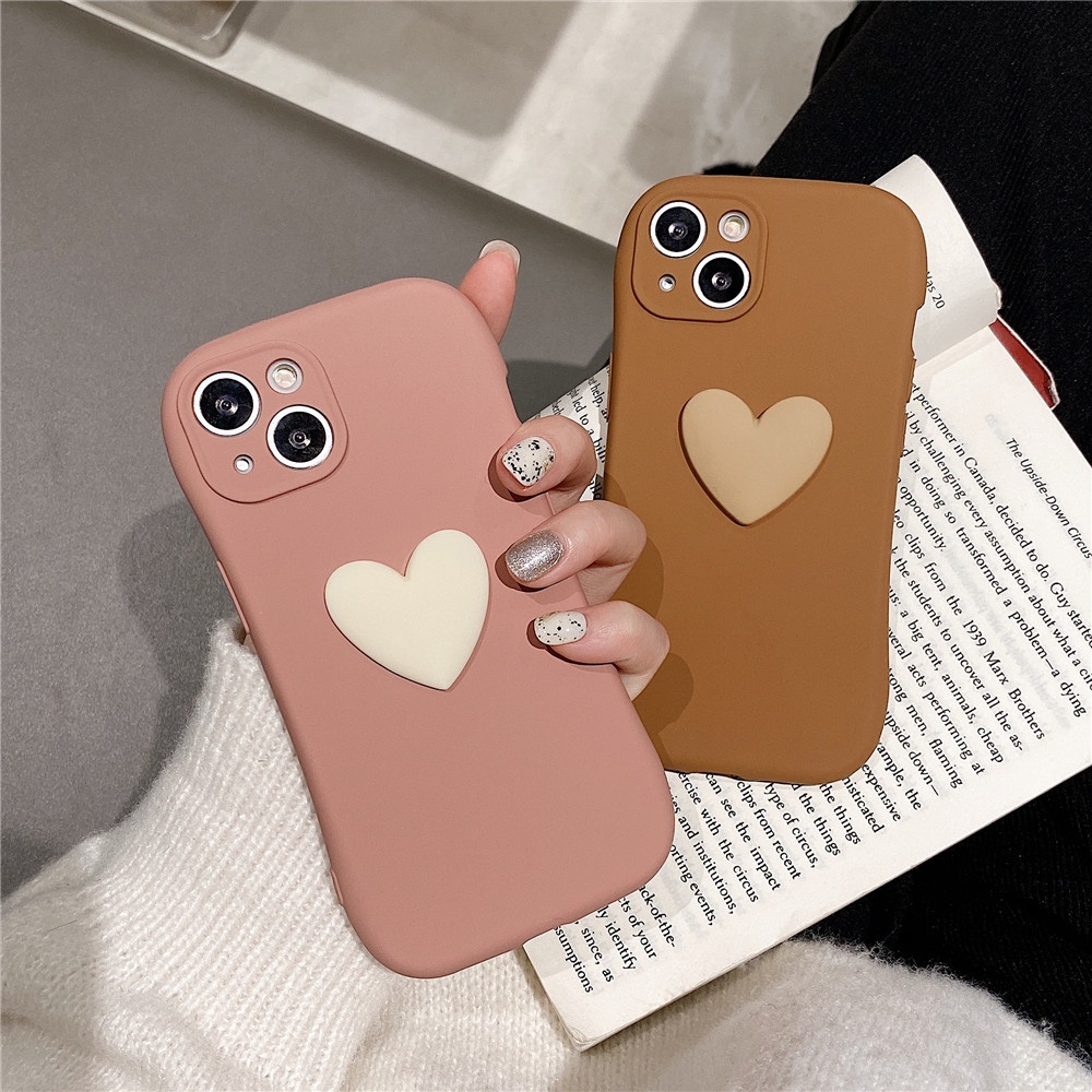 Ốp điện thoại TPU mềm màu trơn hình trái tim 3D cho iPhone 13 11 12 Pro Max 11Pro 12Pro 13Pro X XS Max XR 6 6s 7 8 SE 2020