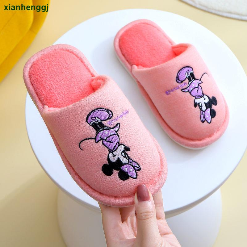 Dép Cotton Đi Trong Nhà Chống Trượt Giữ Ấm Mùa Đông Họa Tiết Hoạt Hình Cho Bé 2-10 Tuổi