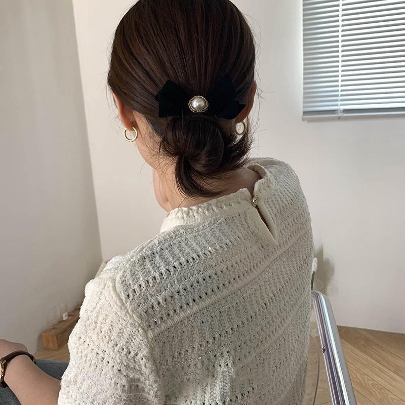 Kẹp tóc nơ đính ngọc trai giả thanh lịch thời trang