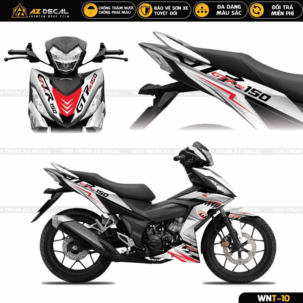 Tem Trùm Winner V1 150 Mẫu Cá Mập Cực Chất | WNT-10 | Decal Cao Cấp Chống Nước Màu Đen Trắng Đỏ