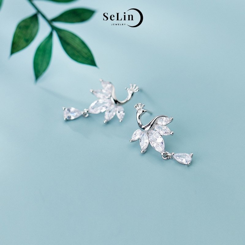 Khuyên tai bạc 925 cao cấp đính đá độc đáo hình công sang trọng SELIN JEWELRY - 0012