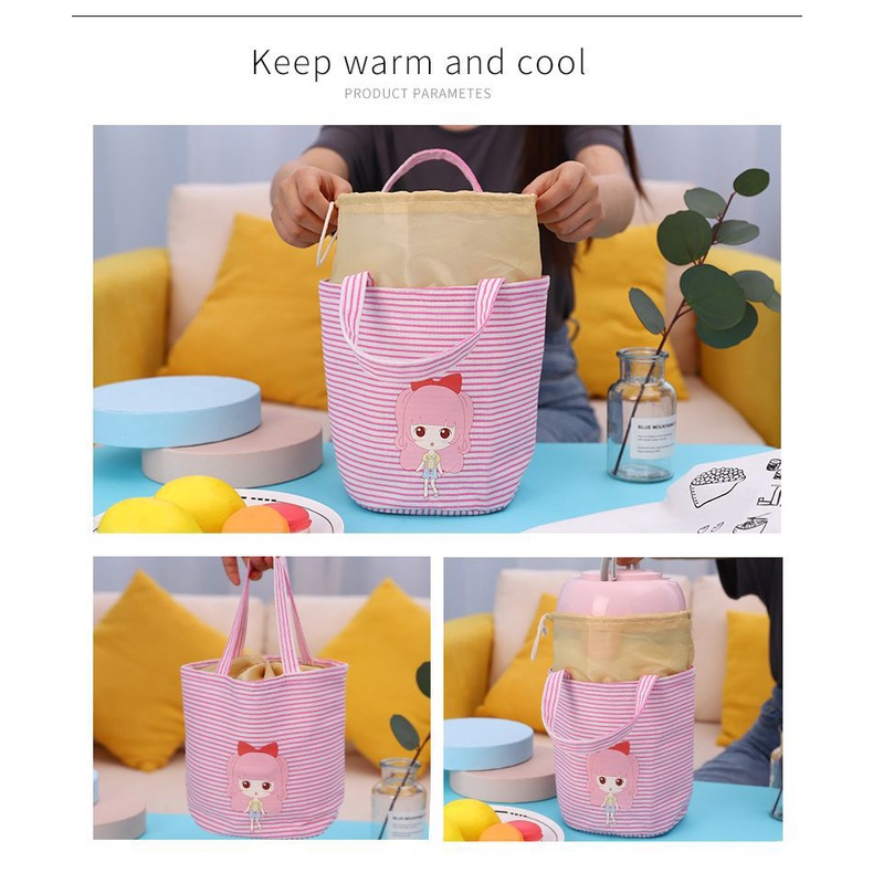 Túi Đựng Hộp Cơm Trưa Giữ Nhiệt Họa Tiết Hoạt Hình Dễ Thương