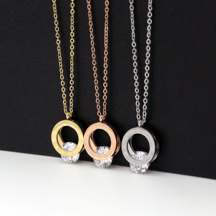 Dây Chuyền Titan Hình Tròn Kẹp Viên Đá TT 1460