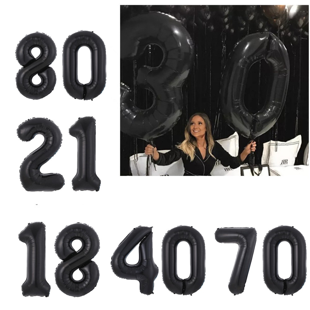 Bong bóng lá nhôm màu đen 32inch hình chữ cái và chữ số dùng để trang trí tiệc cho bé