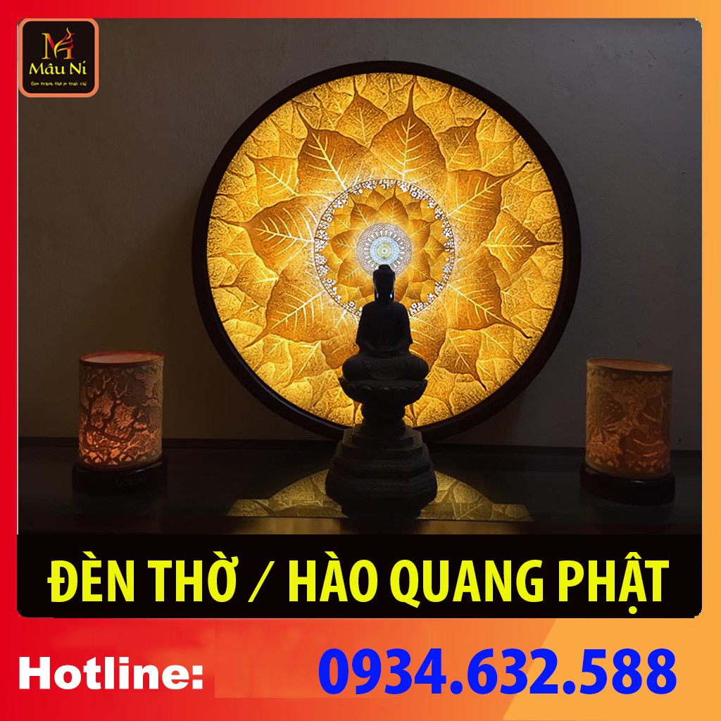 [SALE HOT] Đèn Hào Quang - in tranh trúc chỉ 198, khung sắt, Đường kính 30cm (đặt tượng thờ cao 25cm đến 40cm)